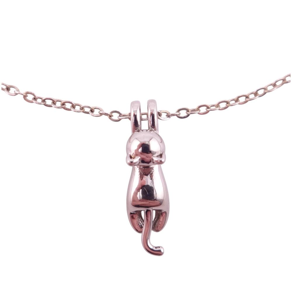 Sterling Silver .925 Hanging Cat Pendant on Cable Chain Necklace Adjustable NWOT